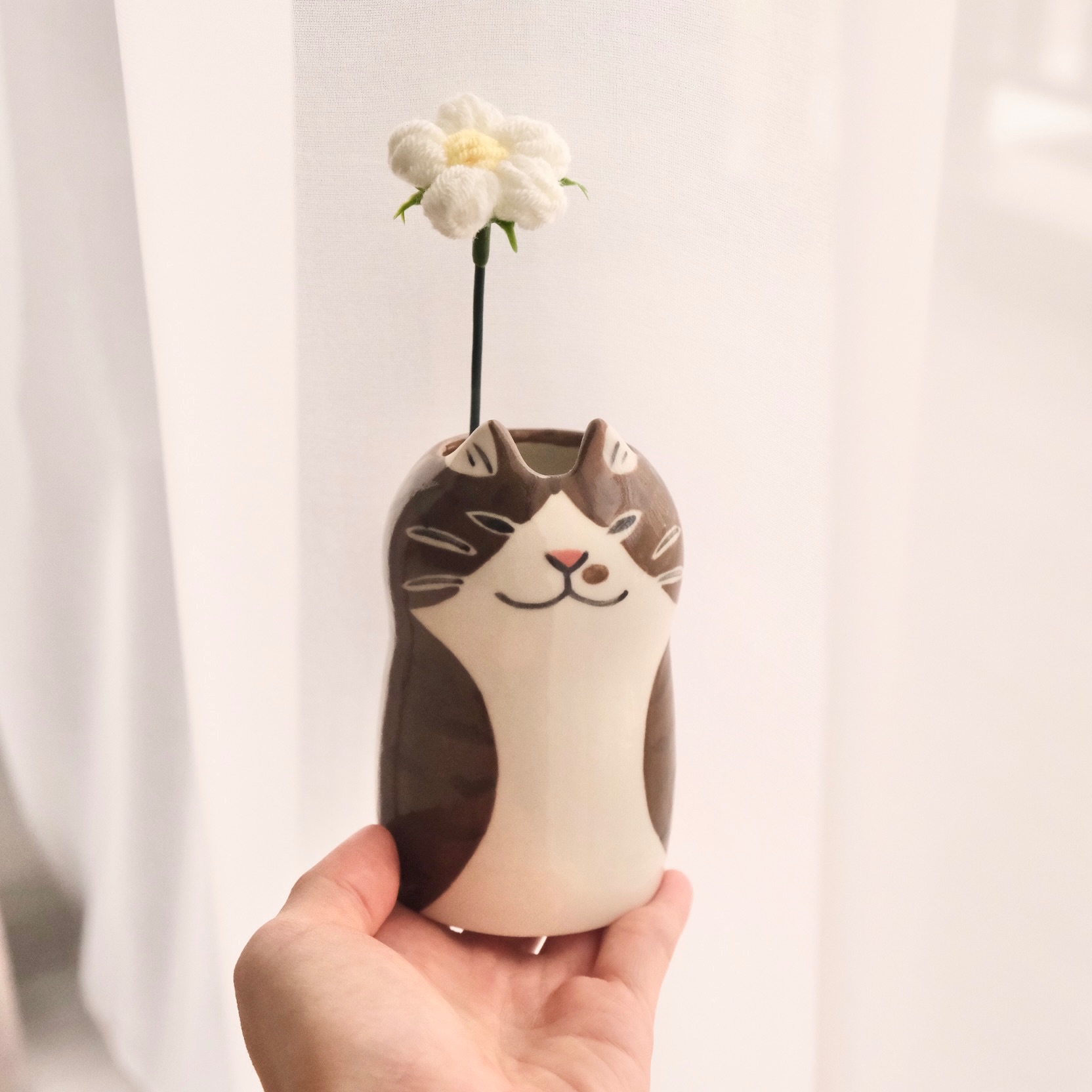 Yycat 白底虎斑貓花器1