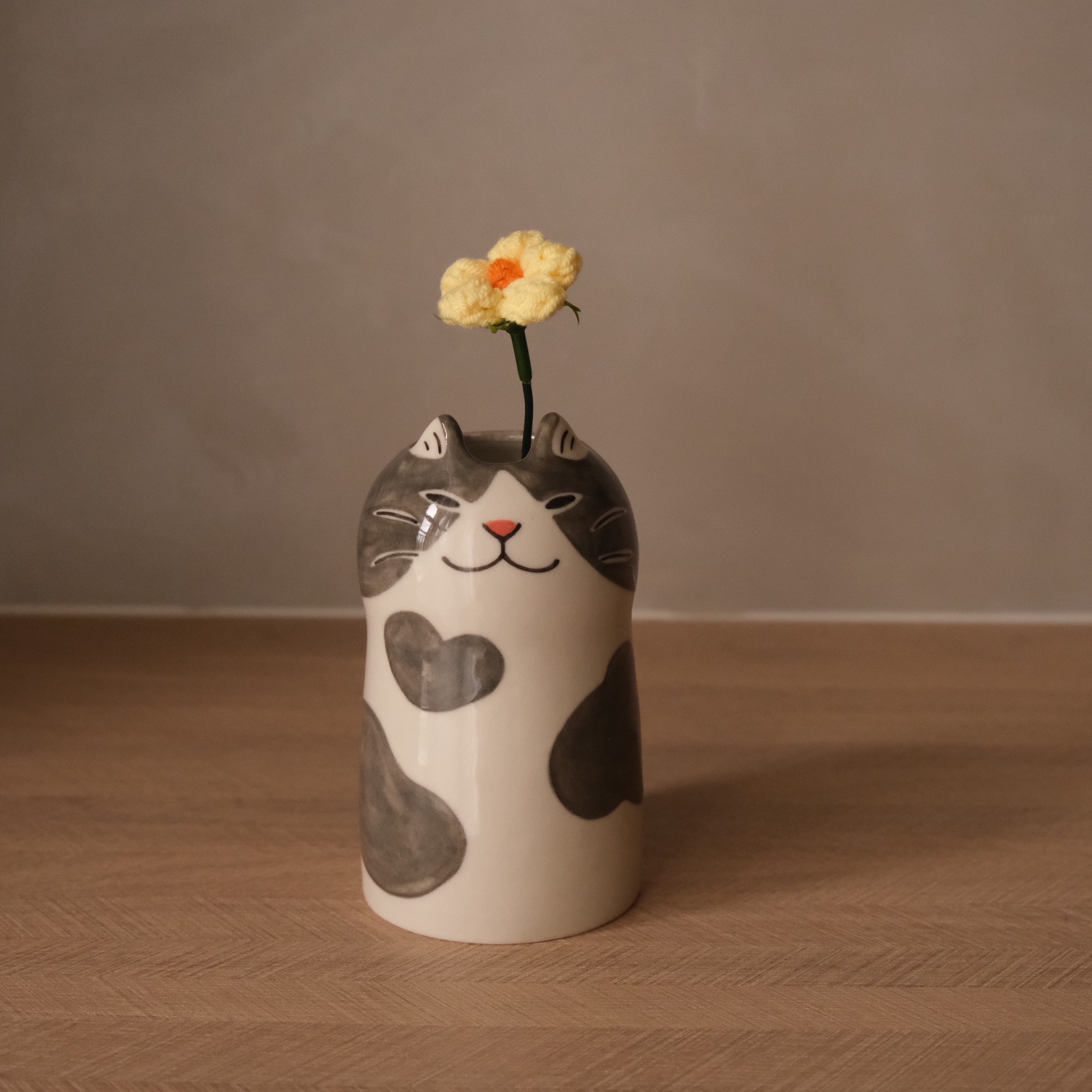 Yycat 灰白賓士貓花器
