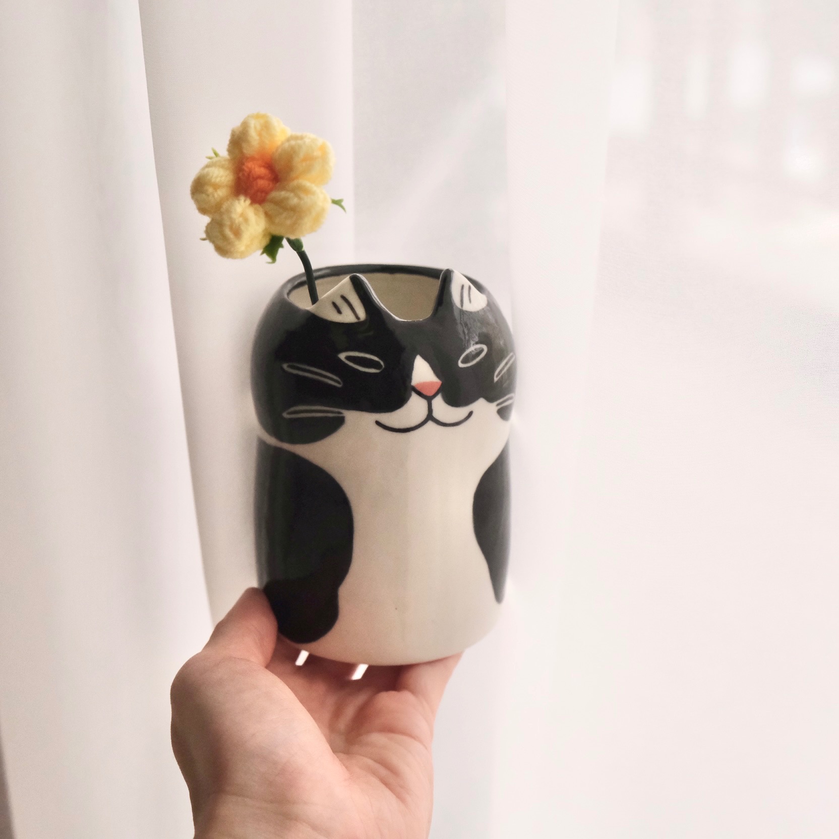Yycat 黑白賓士貓花器2