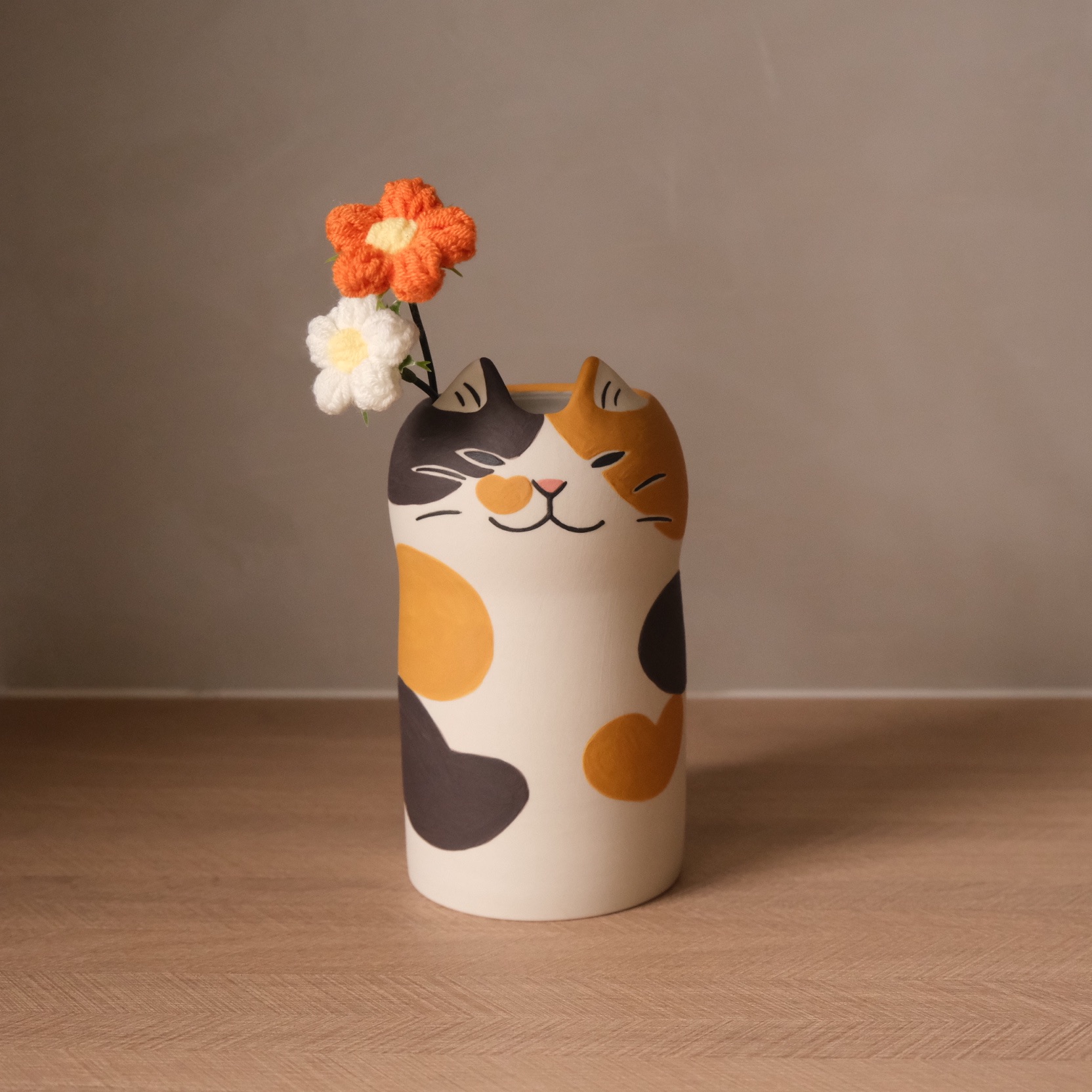 Yycat 三花貓花器1 無釉霧面質感