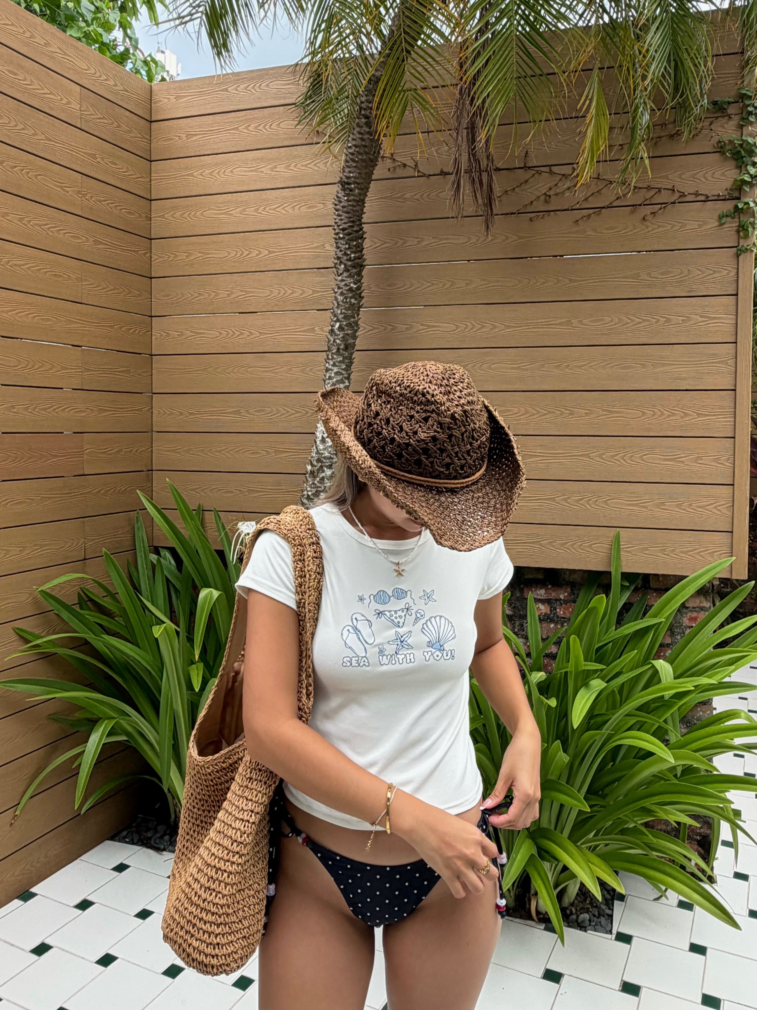 SEA WITH YOU🌊🍦🐚 歐美 沙灘印花圖案 短袖上衣 度假感上衣