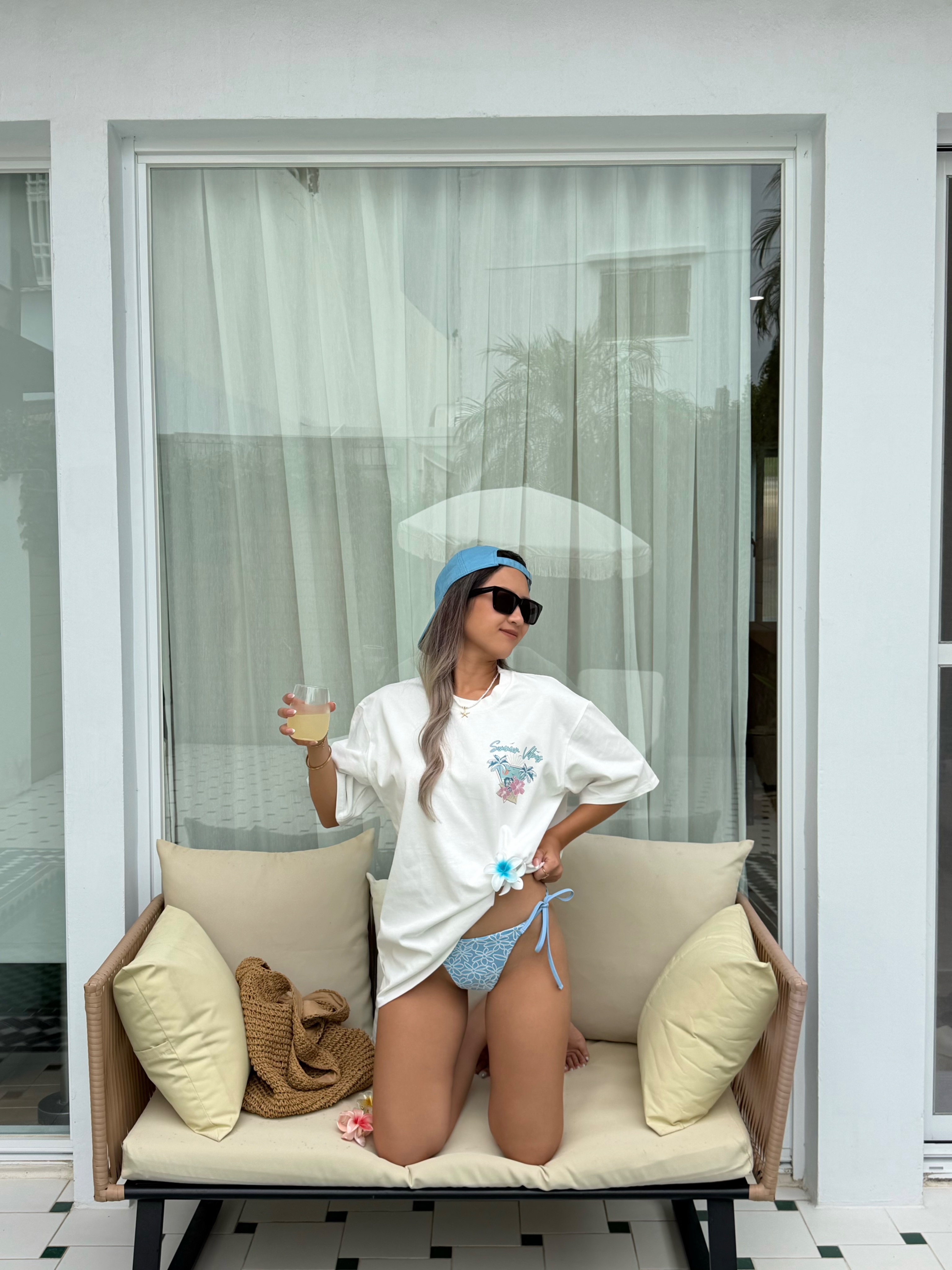 Summer Vibes🌺🌴 海灘印花 短袖 寬鬆 oversize 度假感上衣