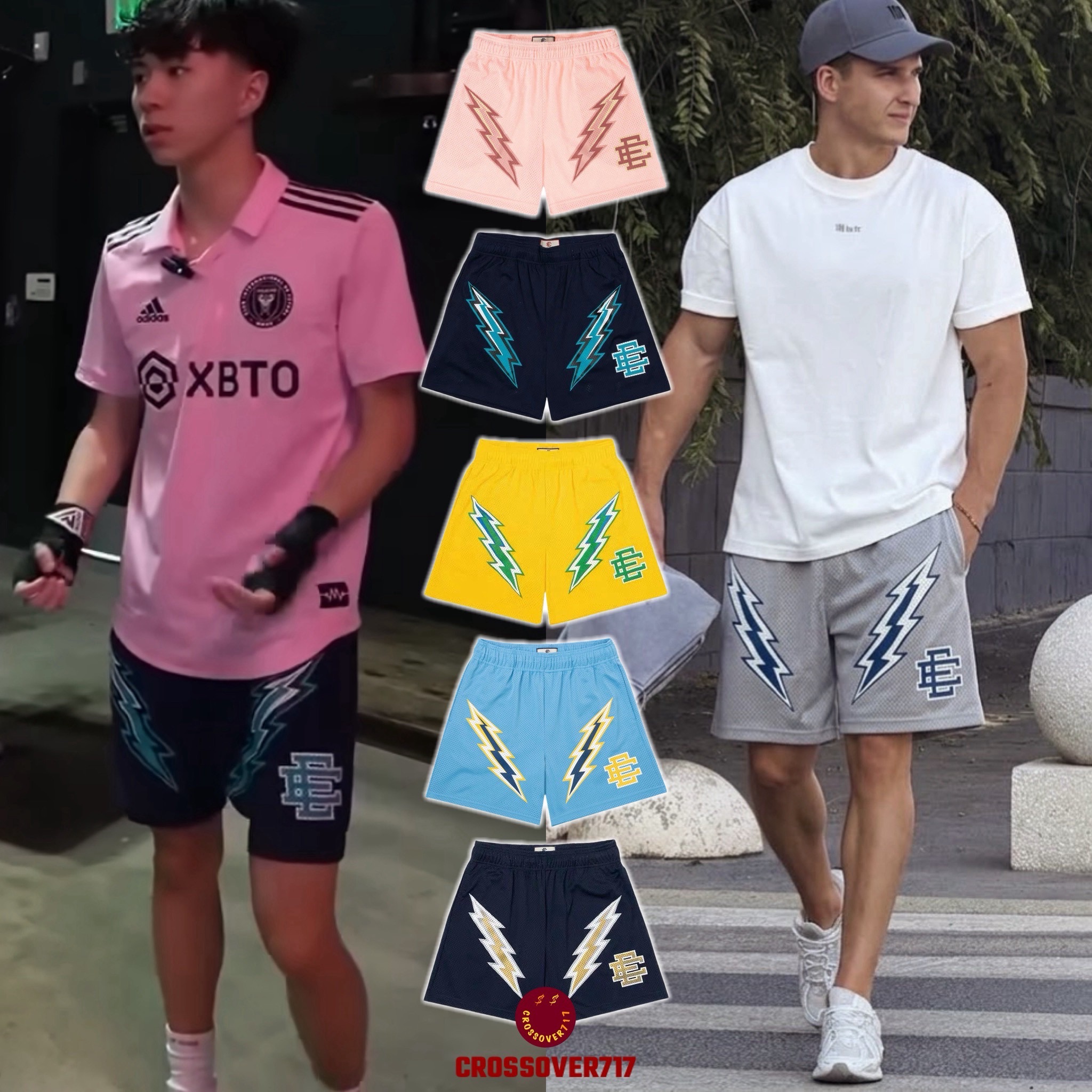 【Crossover717】最強高中生 Ray著款 美式球褲 透氣網眼 短板膝上 四分褲 閃電 籃球短褲 運動褲