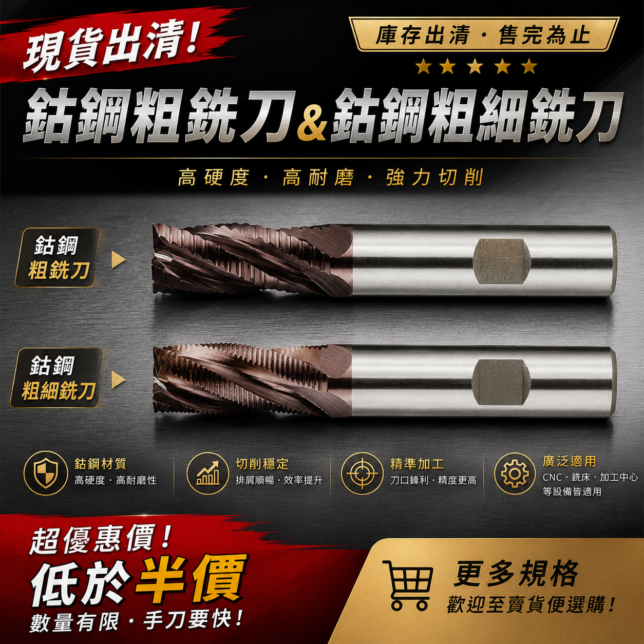 全新品出清~ YG K2鈷鋼粗銑刀