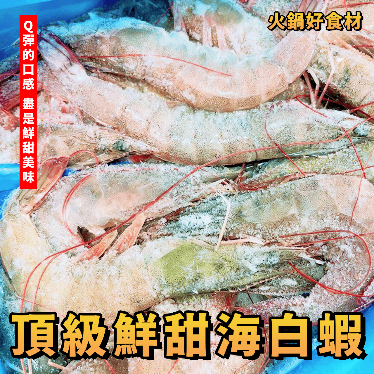 【天天來海鮮】鮮甜海白蝦／50/60／1盒 900g／海白蝦／黑盒