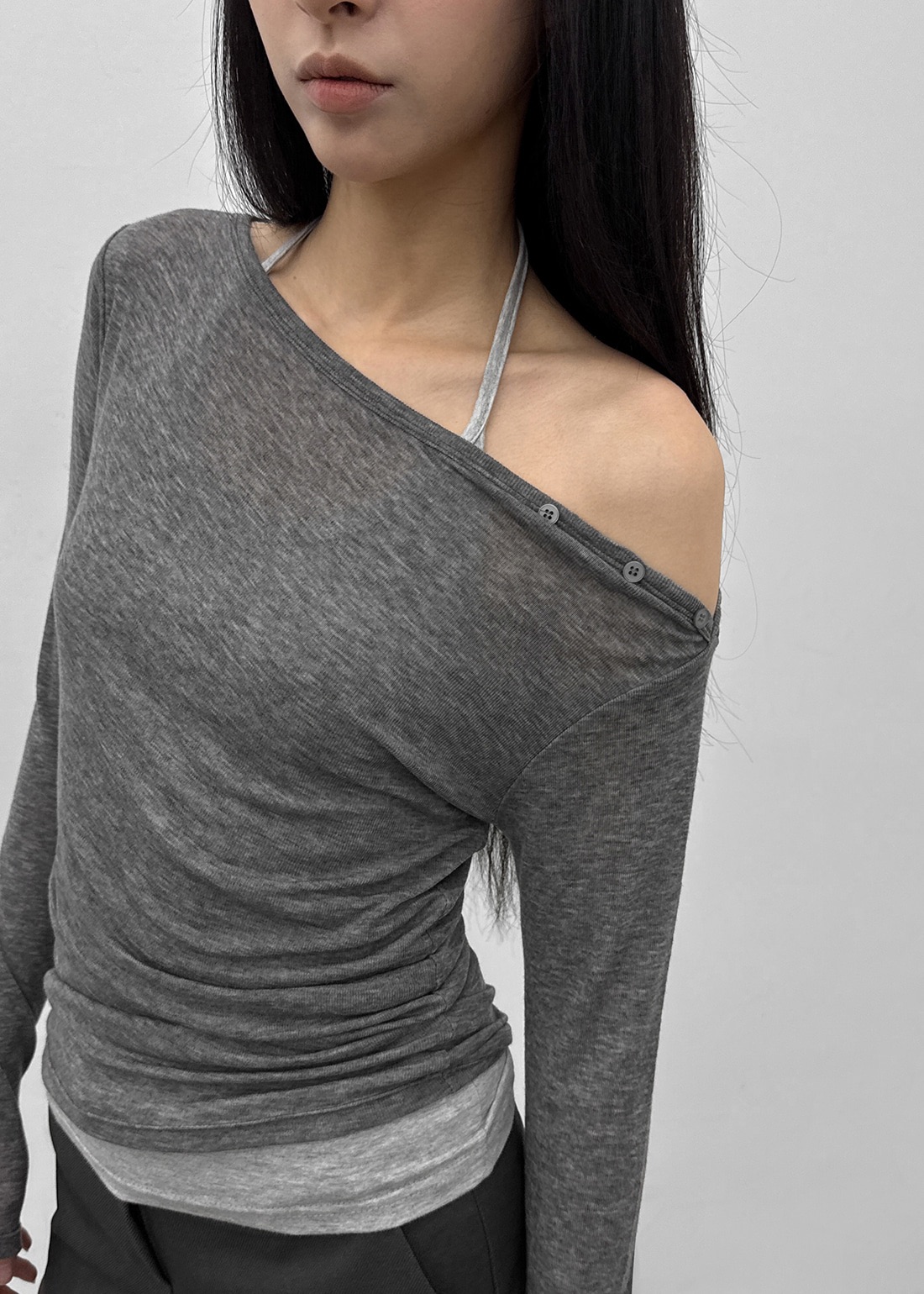 BLACKUP 케런 오프숄더 텐셀 긴팔티