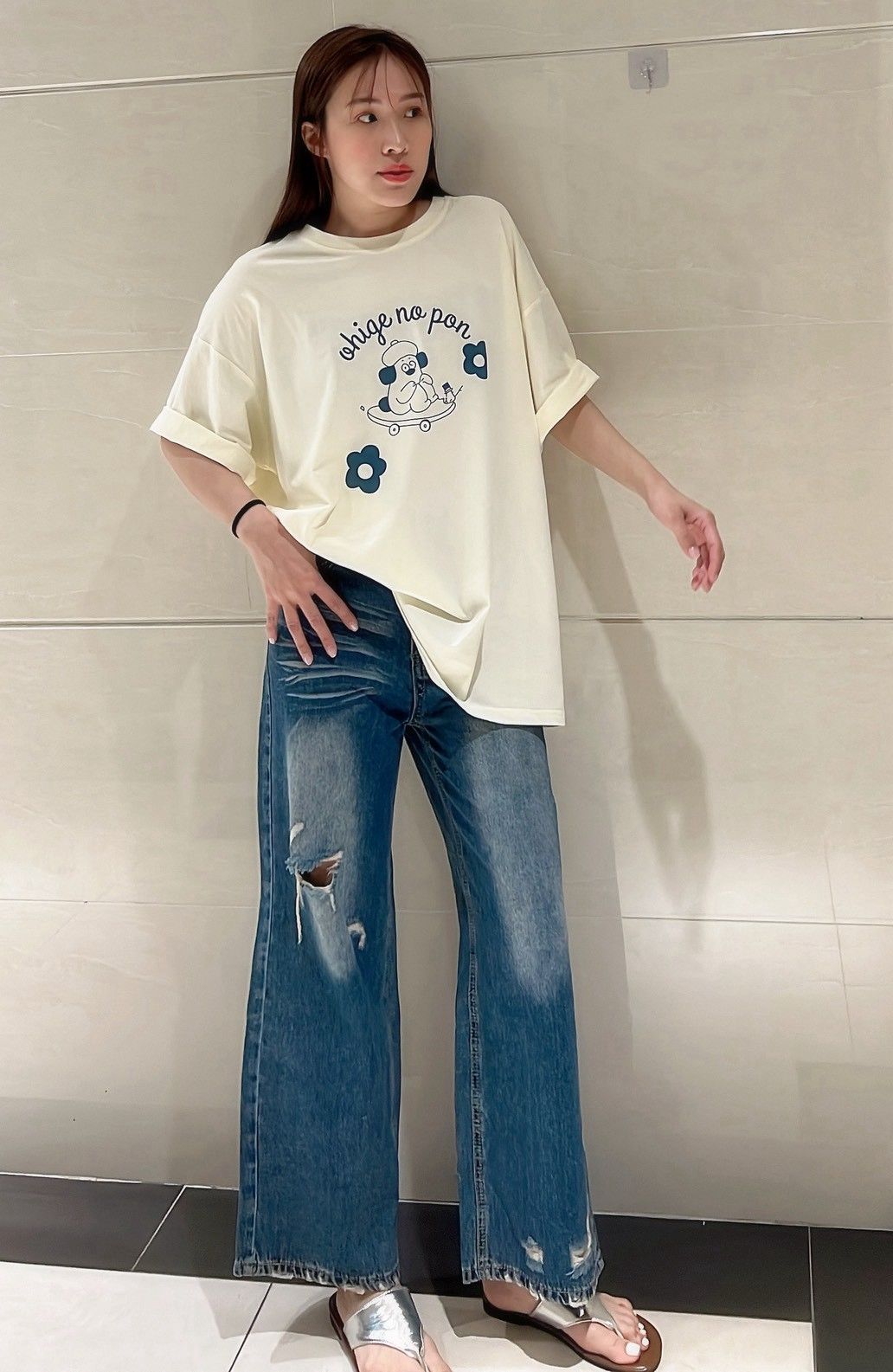 線條滑板狗大版T