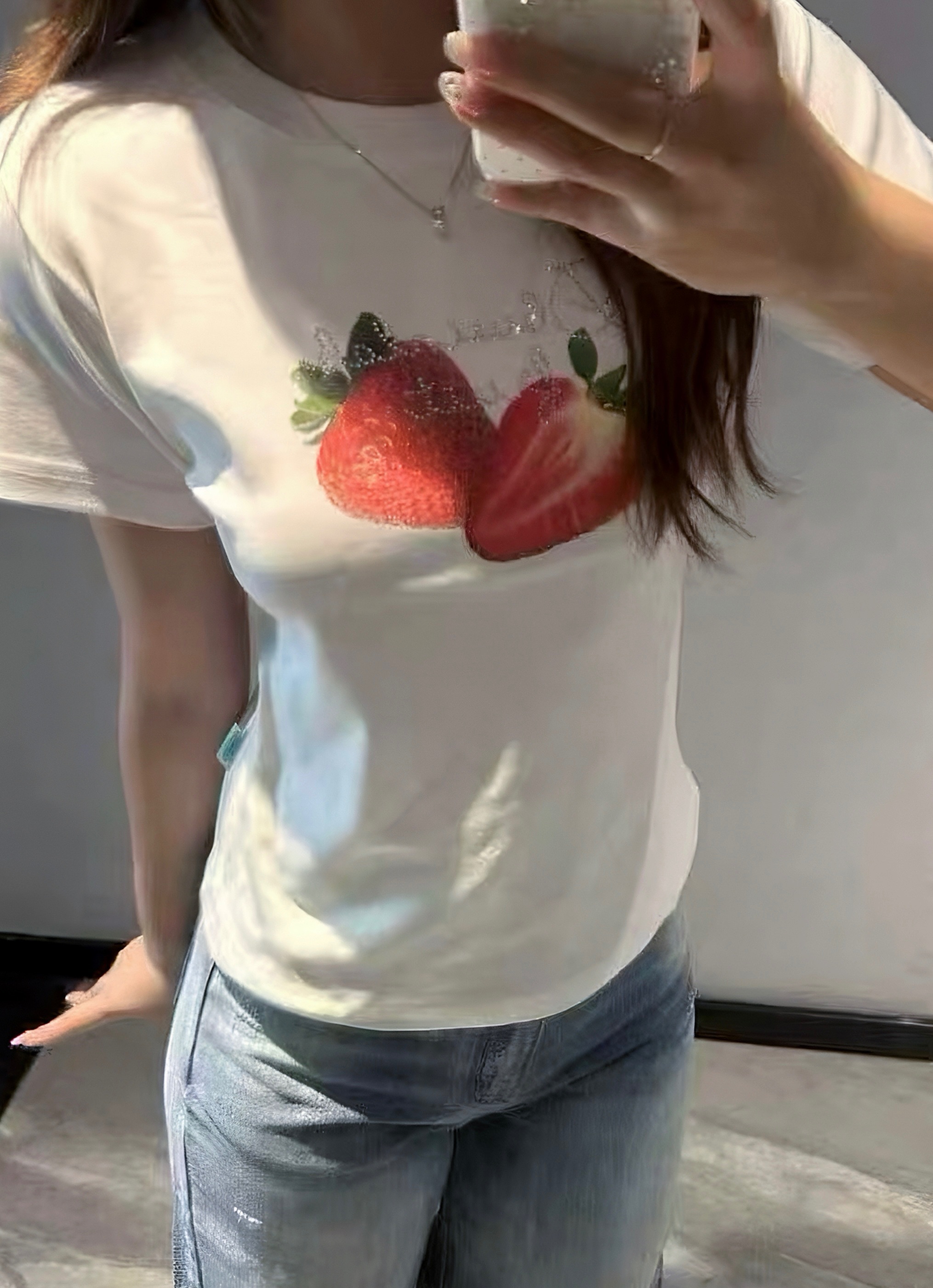 ［Bloomd day] 小眾草莓印花正肩短袖緊身短袖上衣
