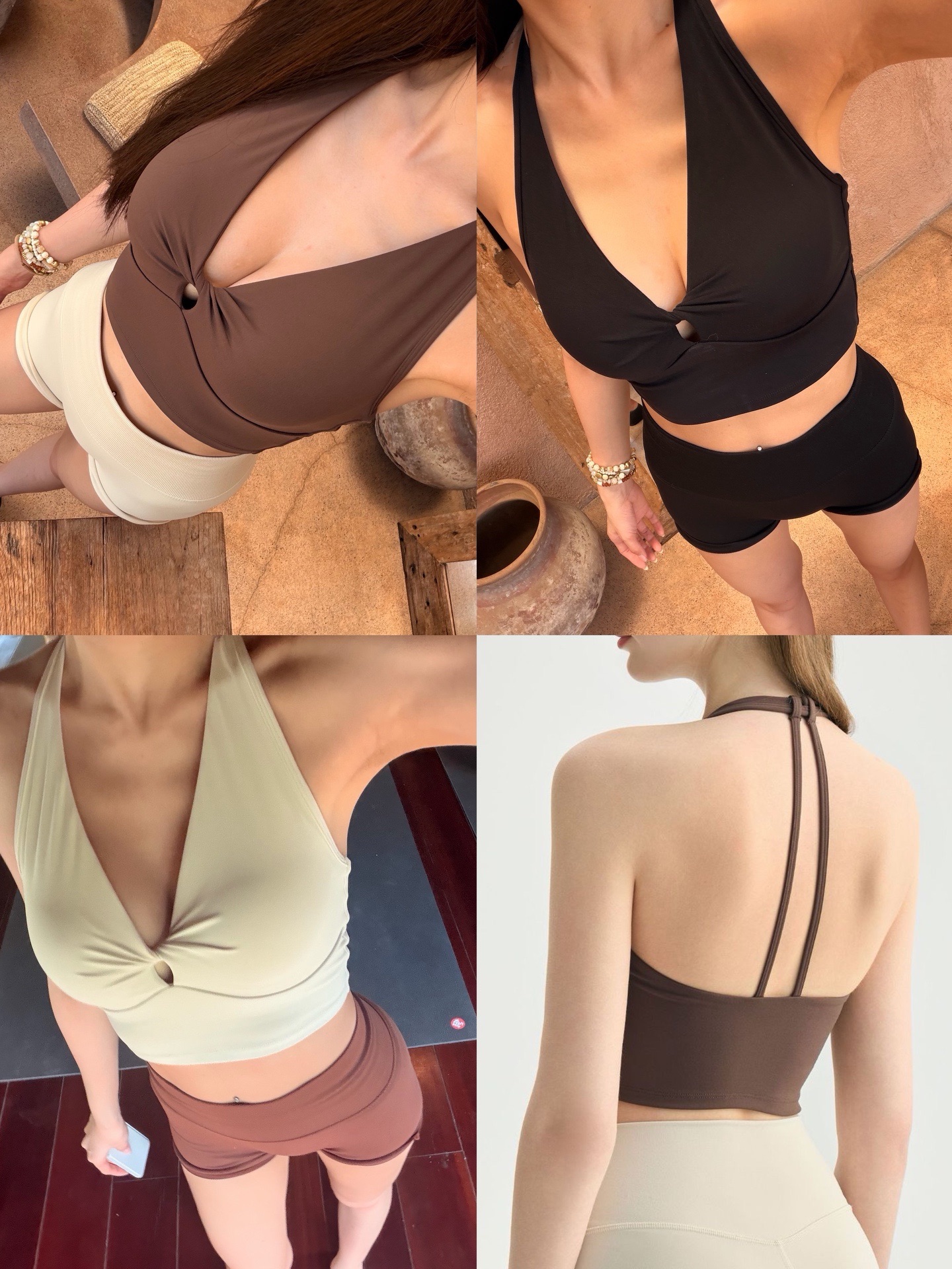 🧘‍♀️（兩件-30$）扭結V領美背瑜伽運動背心 帶胸墊 胸型飽滿