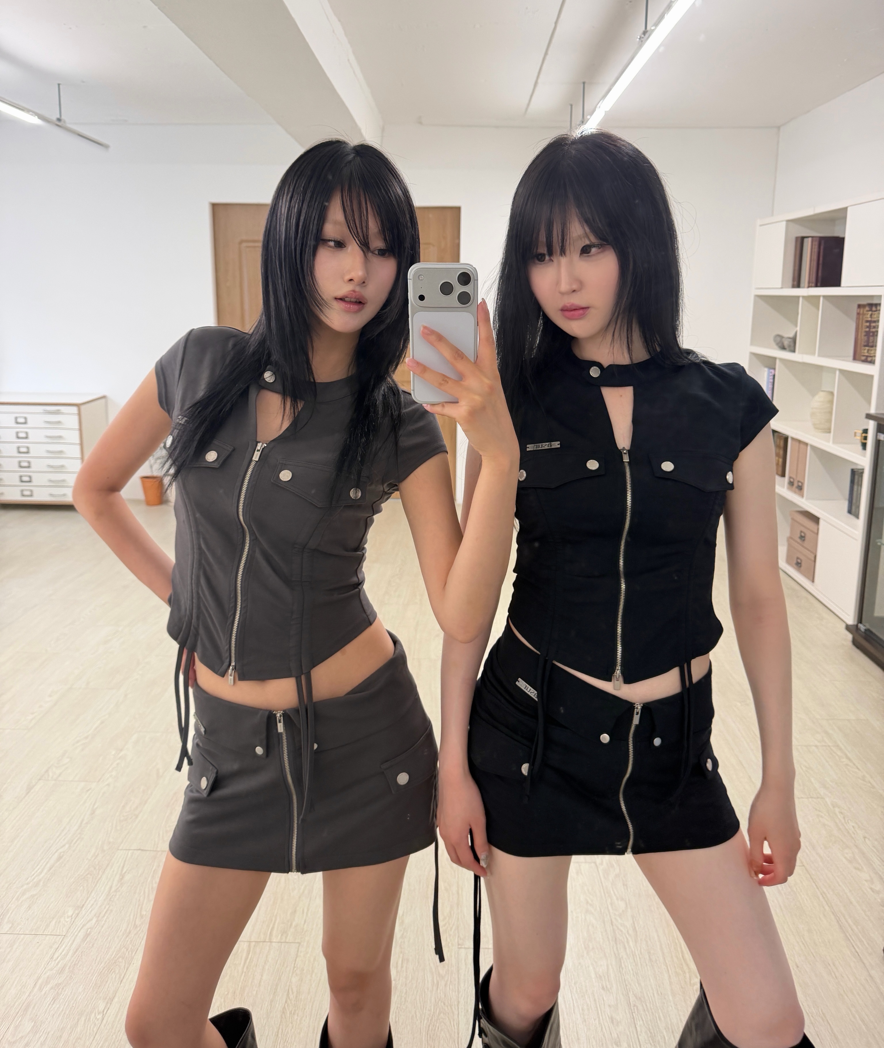 폴딩 포켓 셔링 집업 拉鍊短袖
