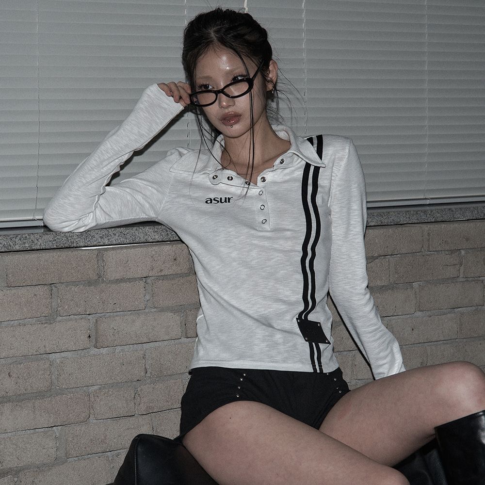 사이드 라인 카라 롱슬리브 翻領長袖