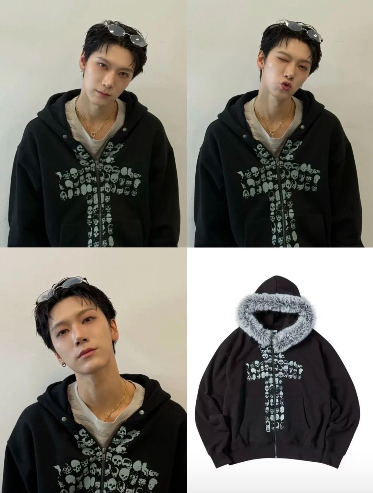 刷毛 CROSS SKELETON FUR HOOD ZIP UP 크로스 스켈레톤 퍼 후드 집업