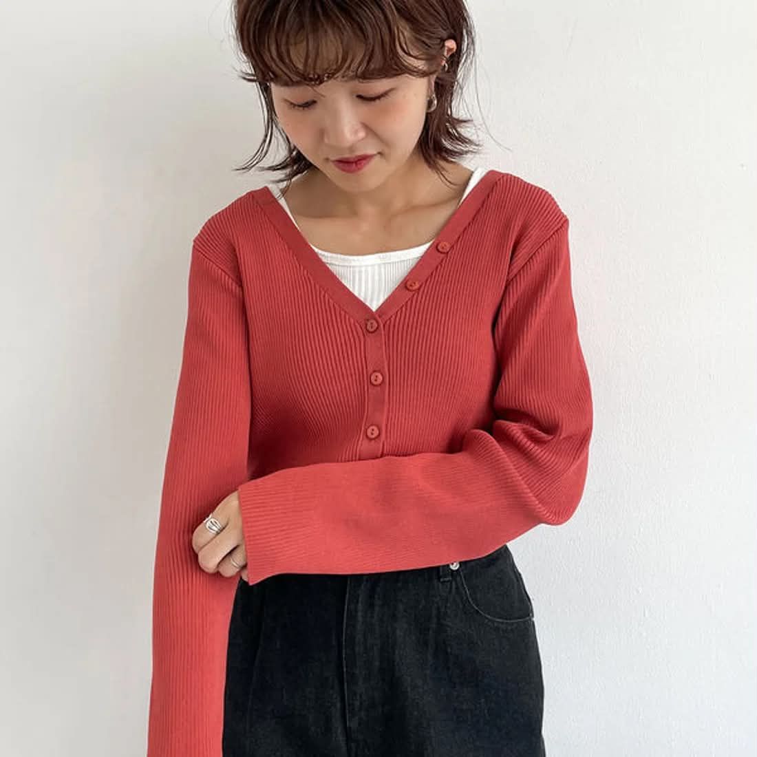 日牌archives（アルシーヴ）購入♡  珊瑚紅坑條針織外套 🍓