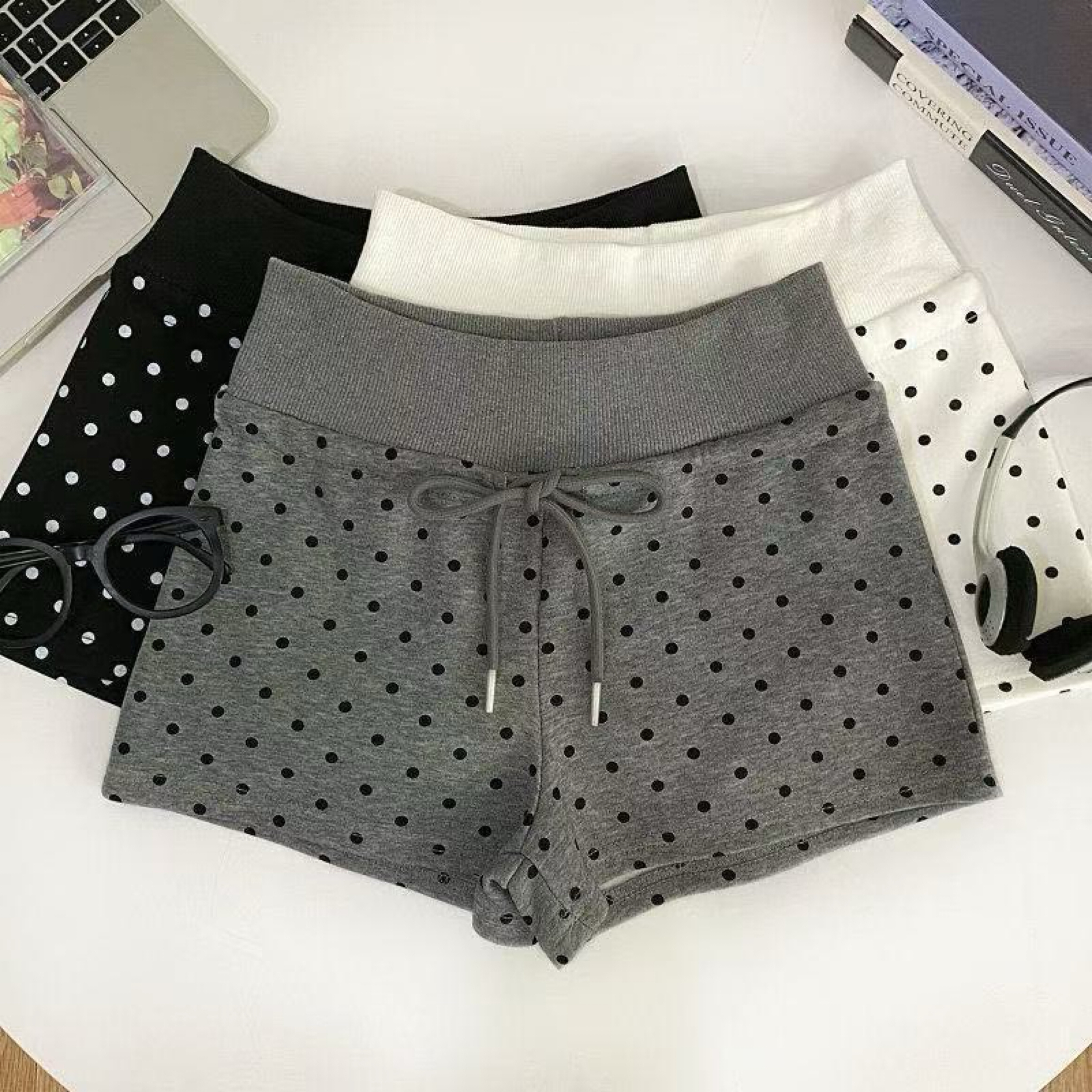 🖤 波點高腰抽繩短褲 🖤