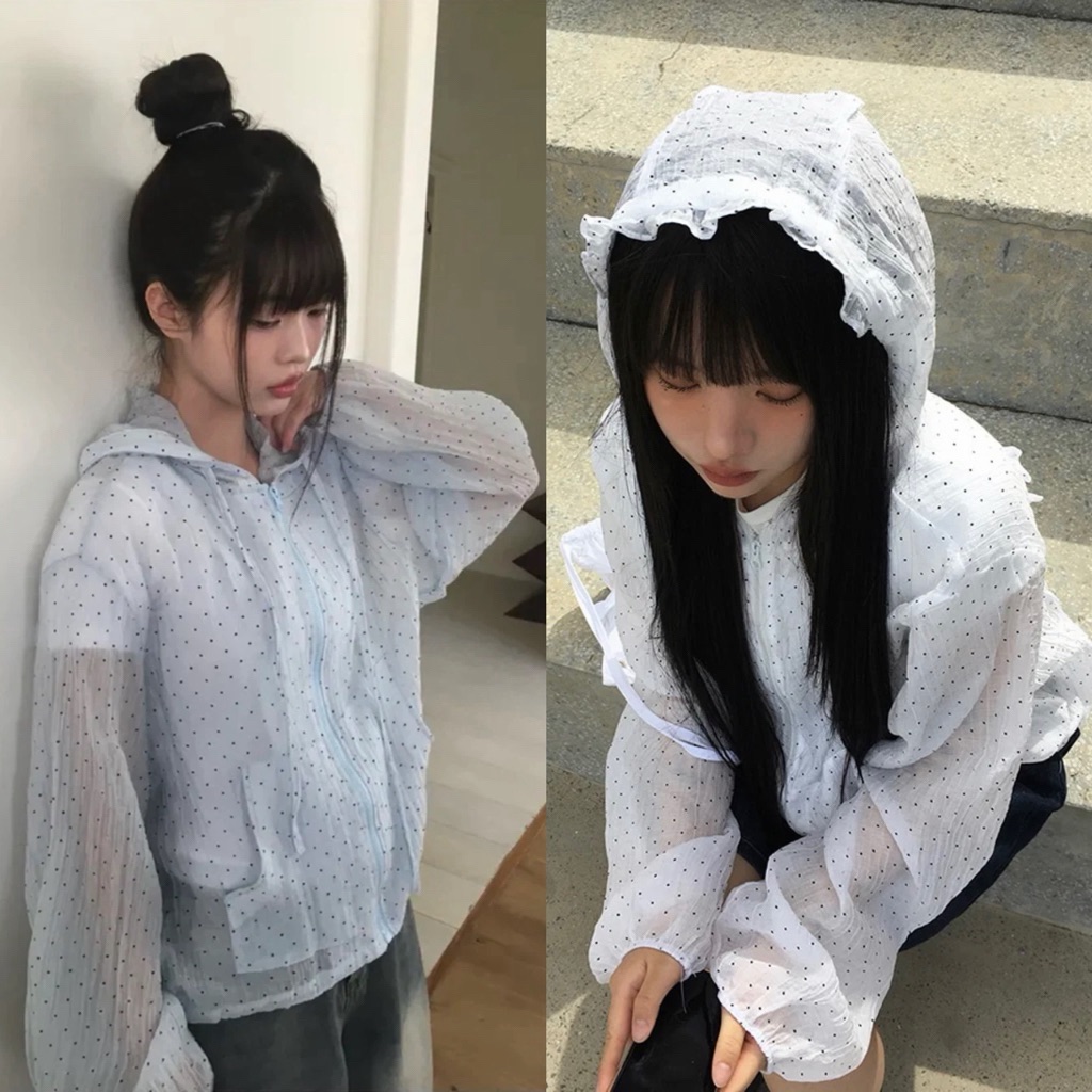𝐳𝐡𝐮’𝐬 𝐬𝐭𝐨𝐫𝐞 ♡ 波紋點點荷葉邊連帽外套（ 𝟐 𝐜𝐨𝐥𝐨𝐫𝐬 ）