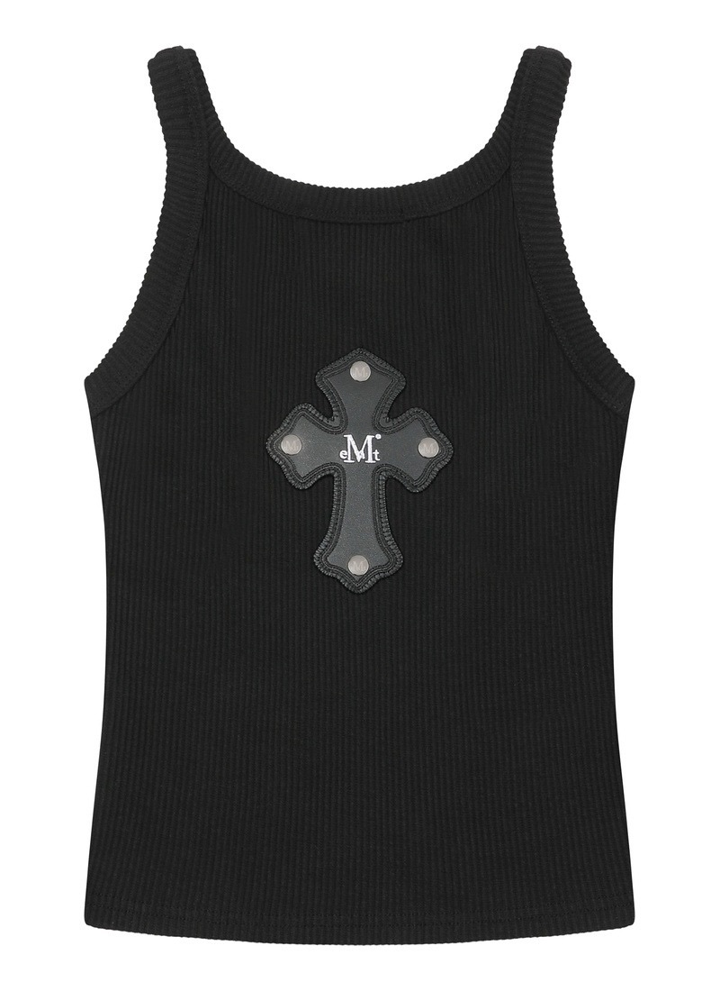 LUKA BACK CROSS LEATHER PATCH SLEEVELESS （2COLOR） 루카 백 크로스 레