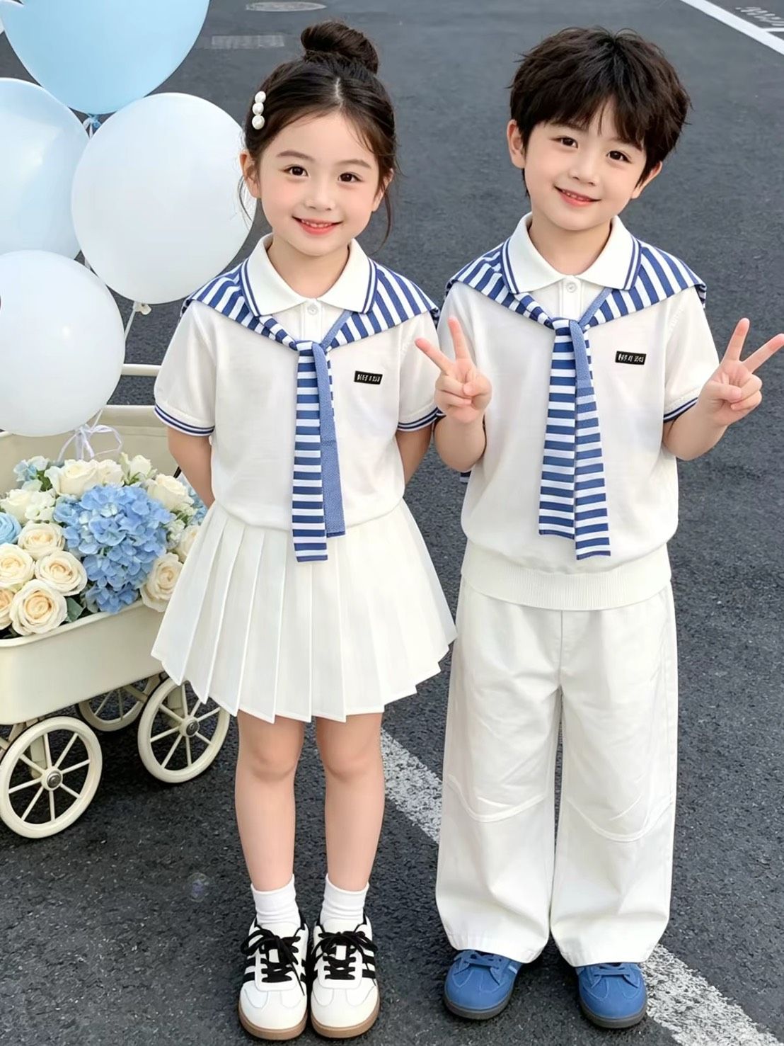 【貝殼星】兄妹裝x雙胞胎龍鳳胎 男童女童韓系學院海軍風水手服套裝  203253196