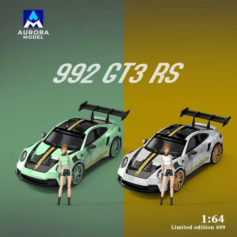 9/10 AM Aurora 1/64 Porsche 992 GT3 RS 
薄荷綠 ＆ 白金