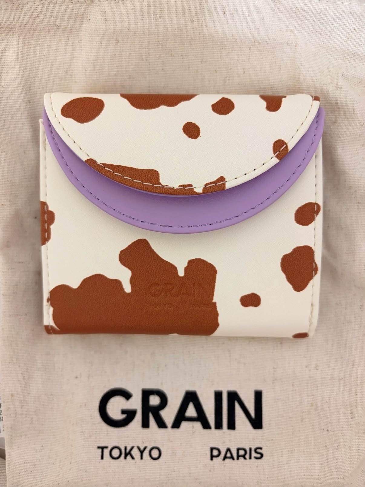 全新雙層GRAIN皮夾 乳牛紋X淺紫色