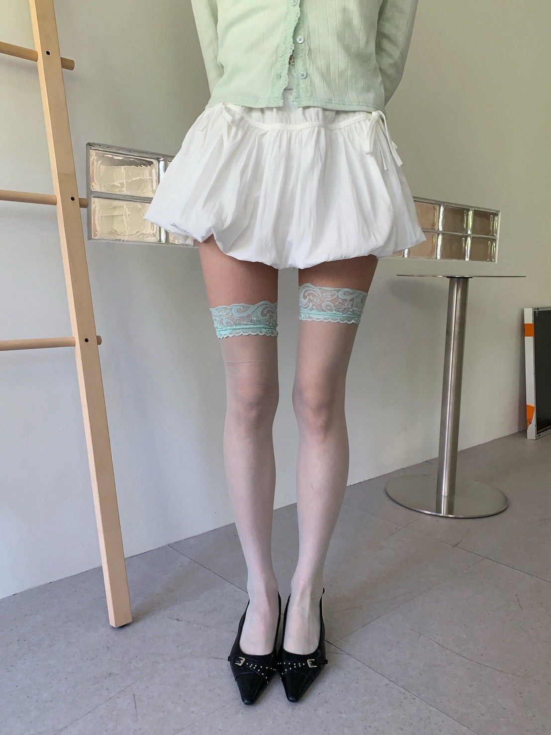Velpro 現貨｜少女心事湖水綠蕾絲花邊絲襪