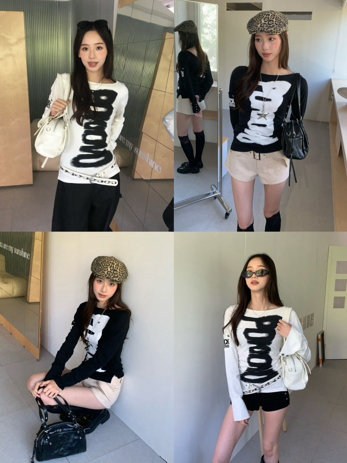 Velpro現貨｜街頭塗鴉🖤黑白印花一字領修身長袖上衣