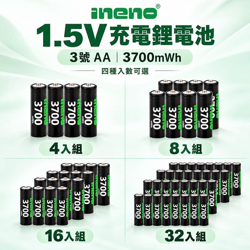 iNeno  3號 AA 1.5V 恆壓充電鋰電池  3700mWh