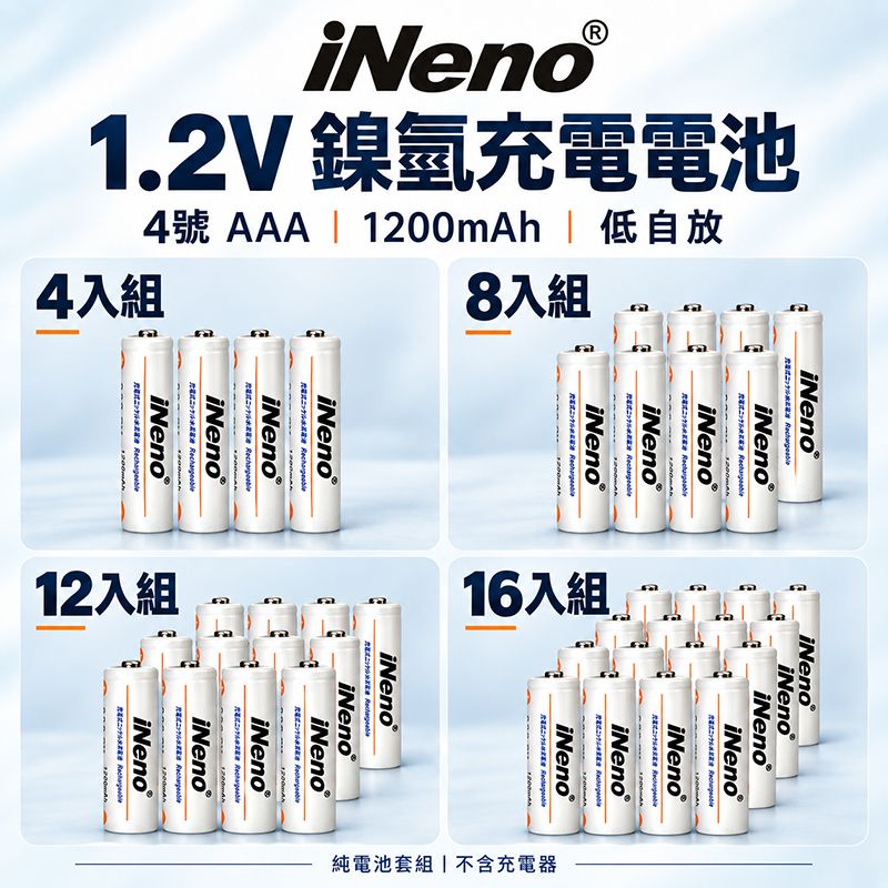 iNeno   4號AAA 低自放電鎳氫充電電池 1.2V｜1200mAh
