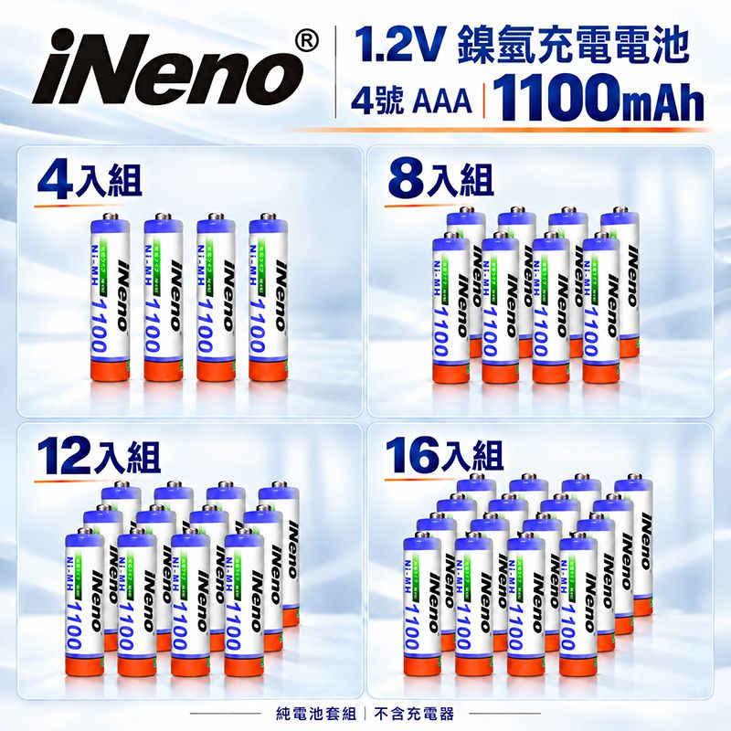iNeno   4號AAA 高容量鎳氫充電電池  1.2V｜1100mAh