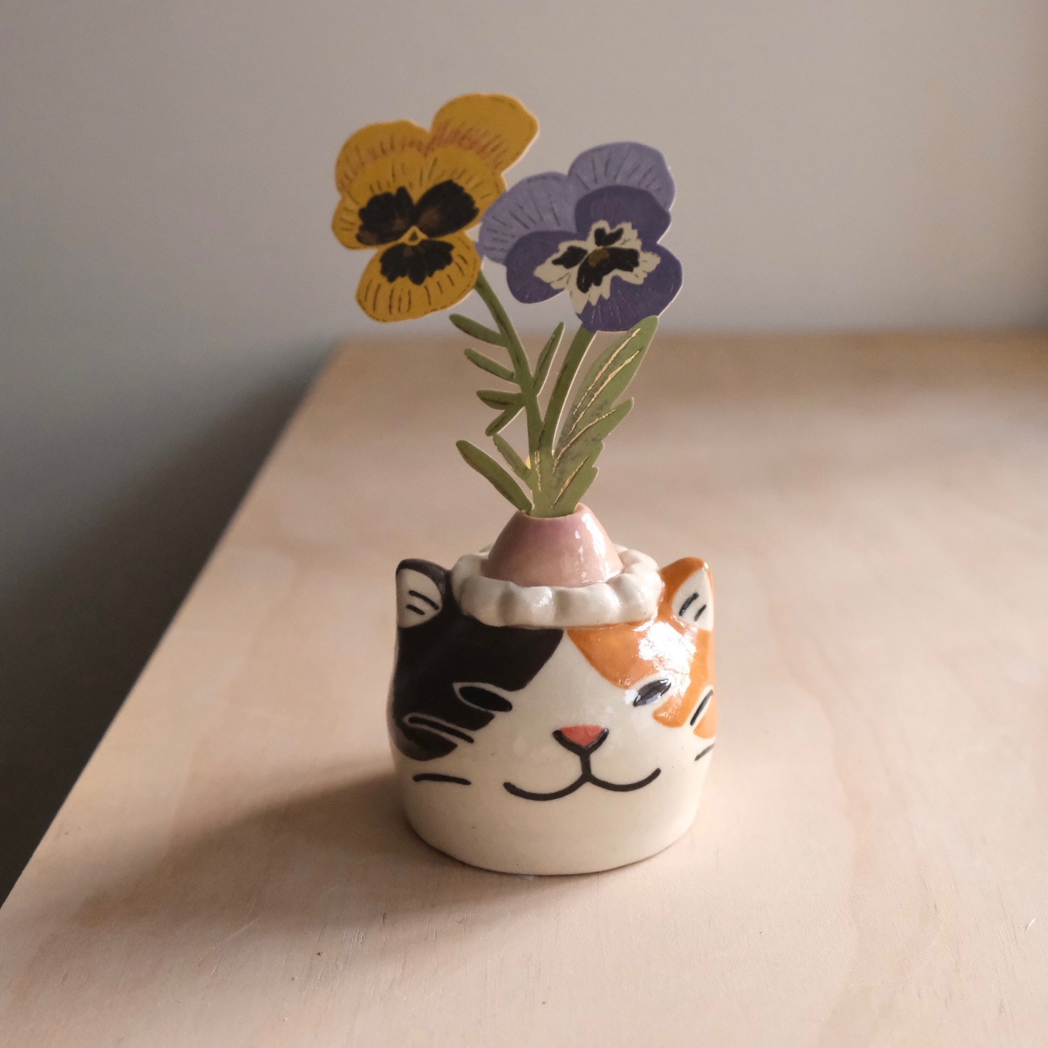 Yycat 戴帽帽三花貓 迷你貓花器