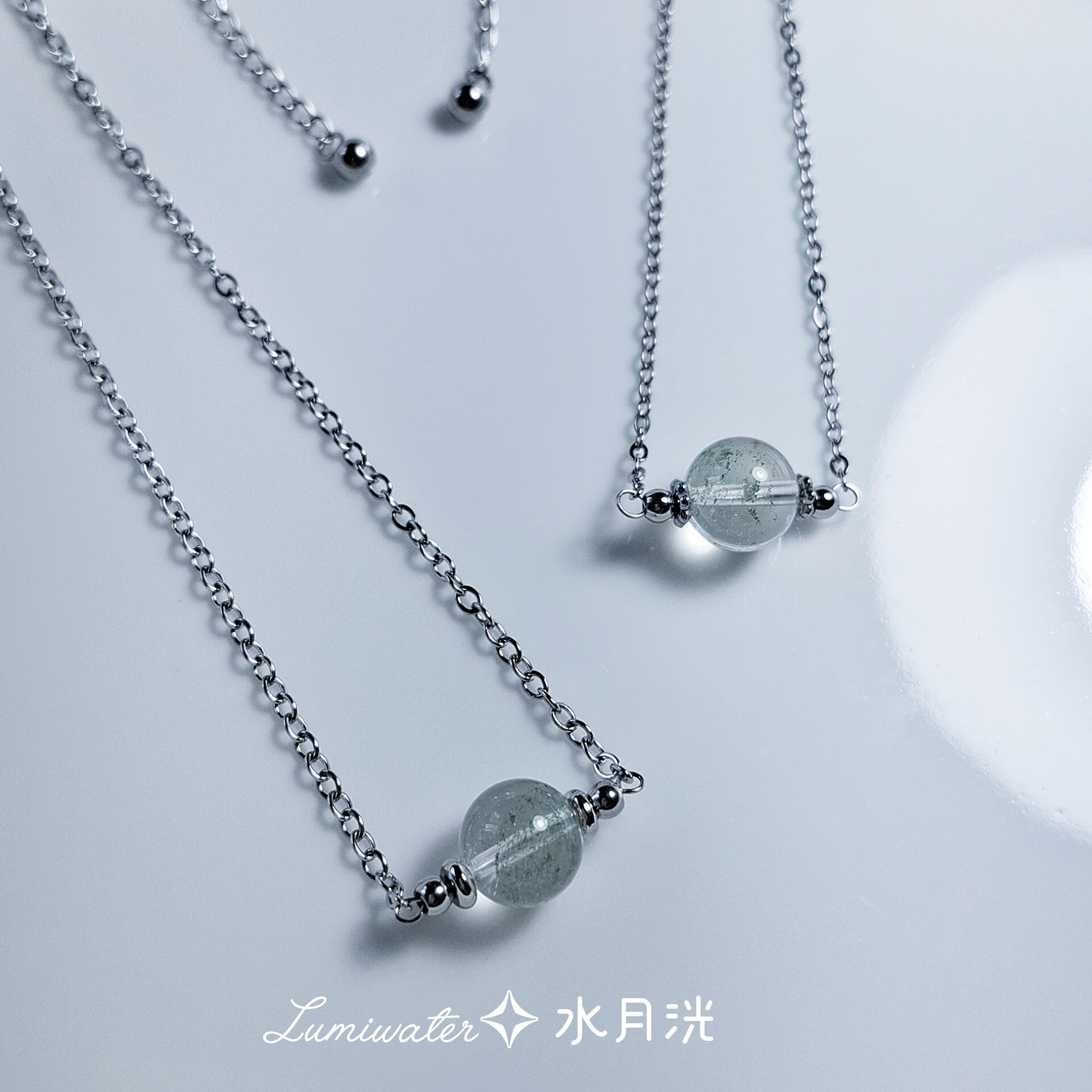 事業星光｜ 男女款 滿天星綠幽靈 招正財 可調節醫療鋼項鍊