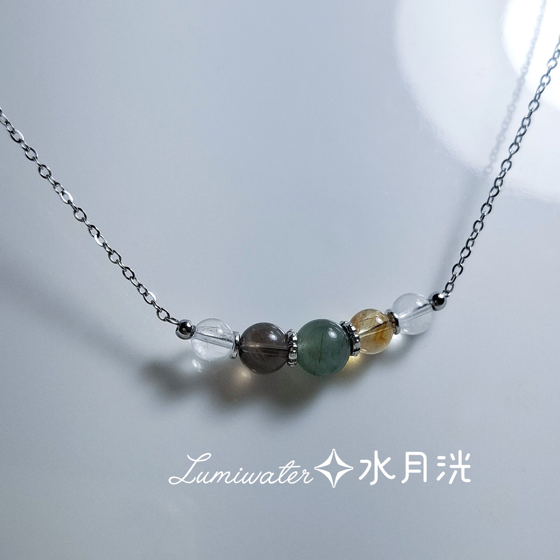 金綠輕奢｜綠髮晶 黃水晶 茶晶 白水晶 招財正偏財雙收 可調節醫療鋼項鍊