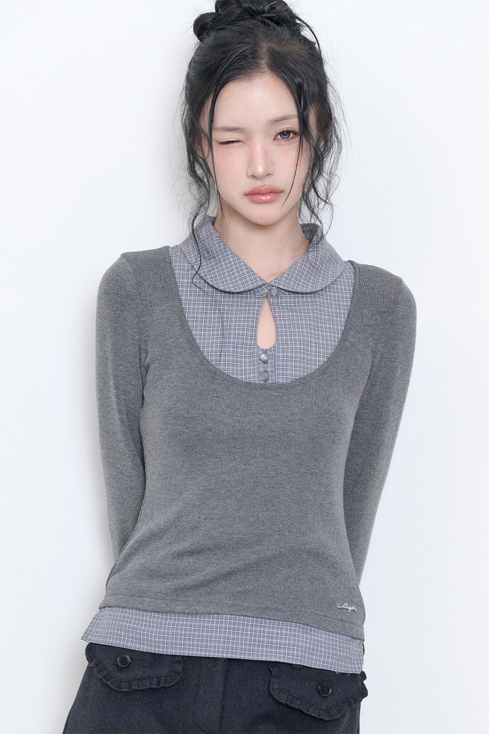 上衣/illigo 레이어드 셔츠 버튼 탑