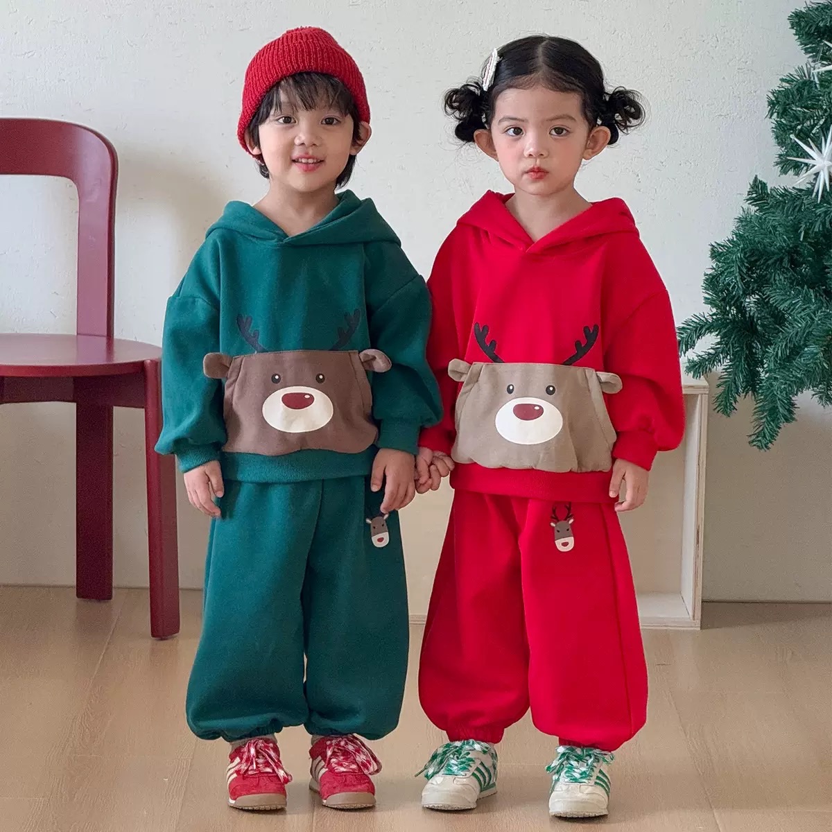 聖誕節小麋鹿口袋連帽套裝