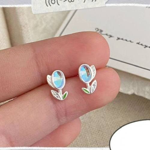 幻彩鬱金香耳針*925 全銀