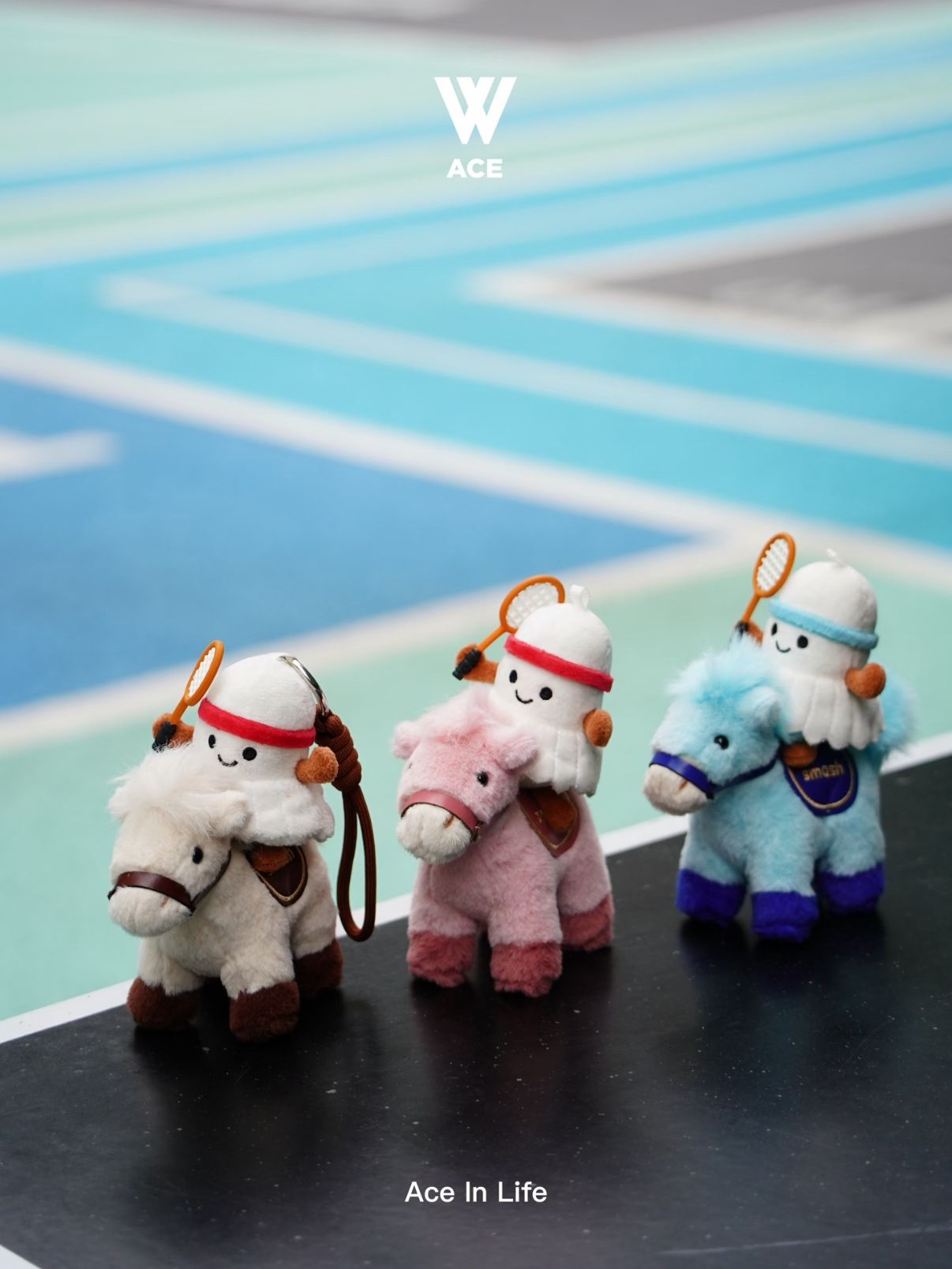 W-ACE 馬上漲球羽球小馬吊飾 13cm毛絨公仔玩偶 羽毛球球袋掛件 包包吊飾 鑰匙圈 白粉藍三色 羽球周邊 球友禮物