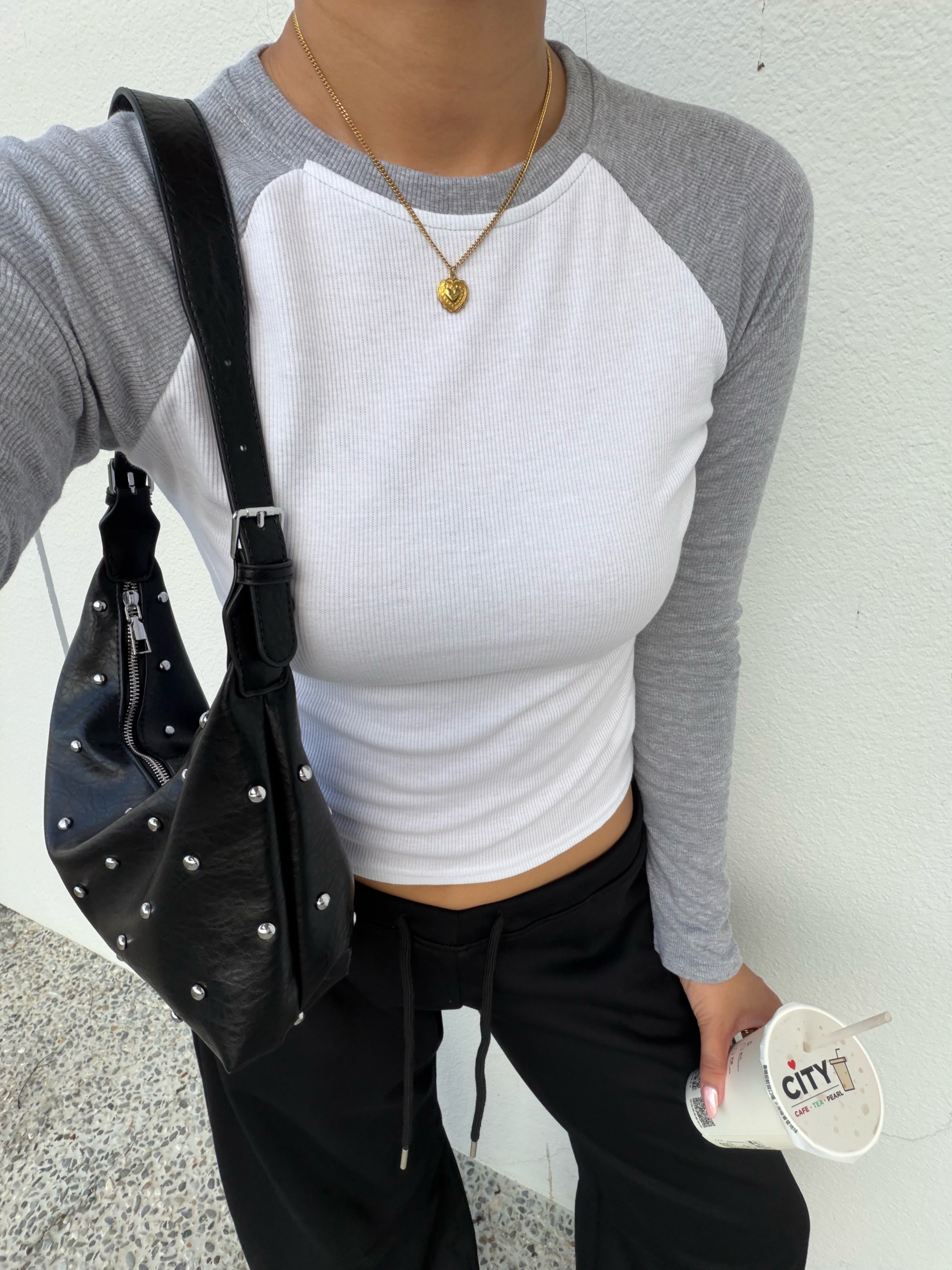Vintage fit❤️‍🩹 歐美 拼色 圓領 修身 插肩上衣 長袖上衣